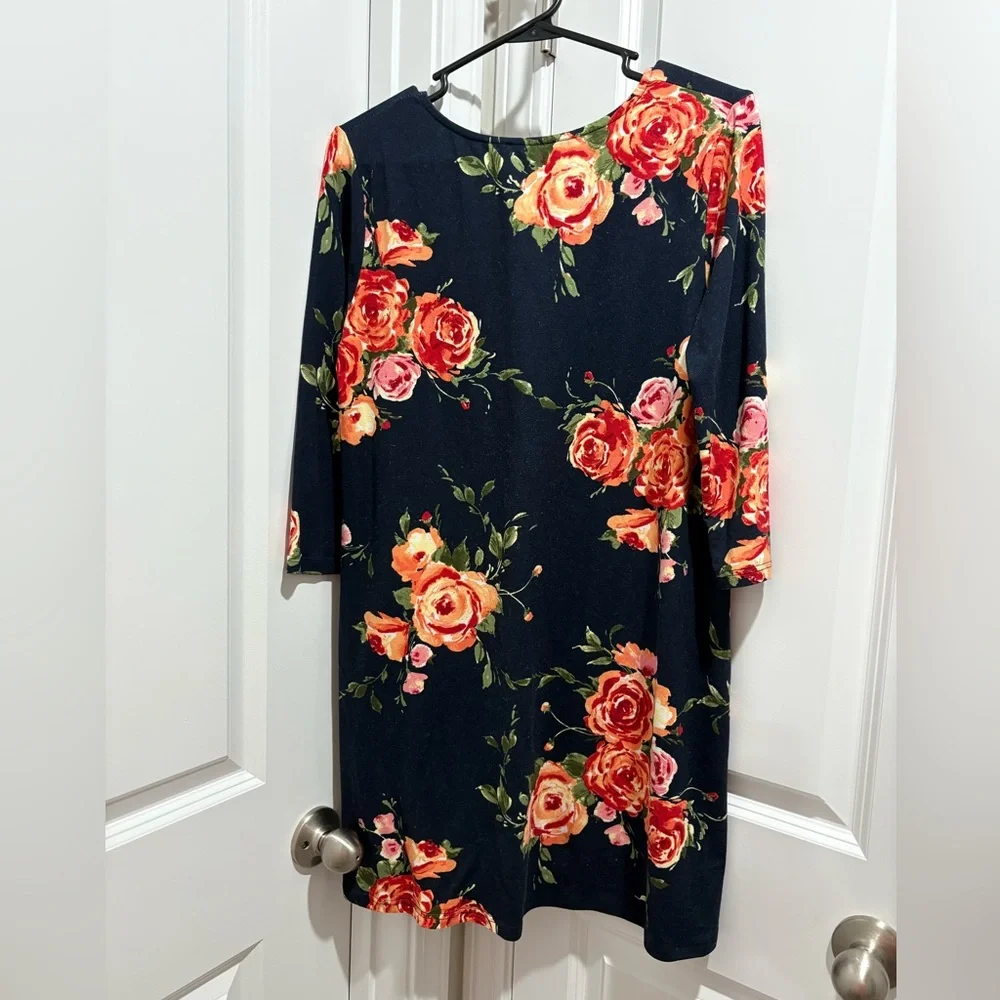 French Grey Navy Floral Mini Dress - Picture 2 of 4